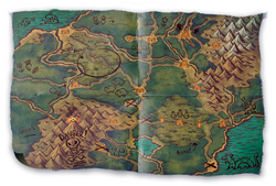 Cartoon-style map with mountains, water, and a 'Danger!' label on a white background