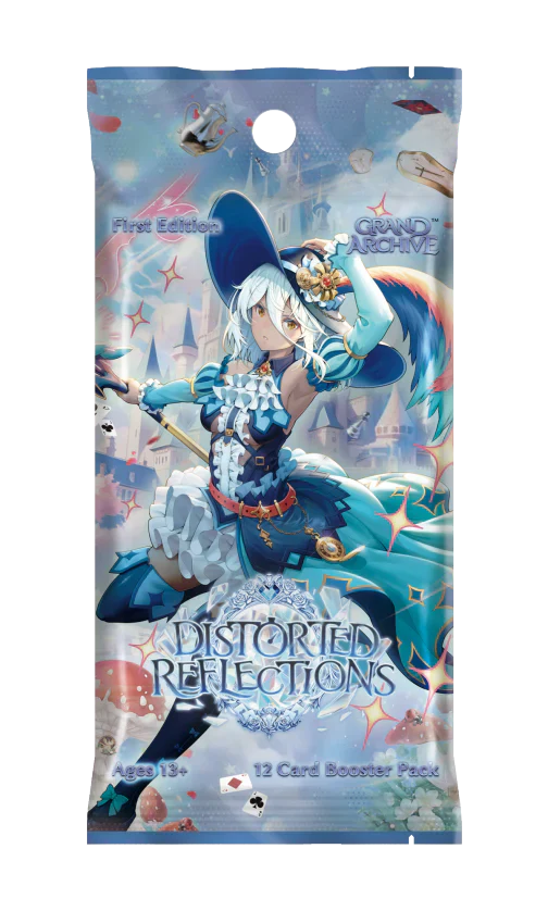 Card game booster pack with anime-style character on a white background GRAND ARCHIVE TCG DISTORTED REFLECTIONS 1ST ED BOOSTER BOX