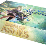 Card game box titled 'Dawn of Ashes' from the 'Grand Archive' series on a white background