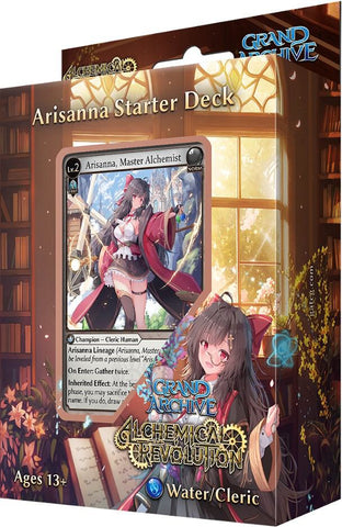 Card game box for 'Arisanna Starter Deck' from 'Alchemical Archive' with character illustration and text for Grand Archive