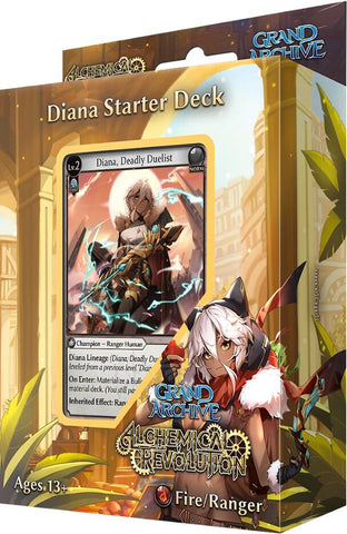 Card game starter deck packaging with character illustration and text for Grand Archive: Alchemical Revolution Starter Deck - Diana