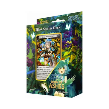 Card game starter deck packaging with characters and text on a white background for Grand Archive: Dawn Of Ashes Starter Deck - Silvie
