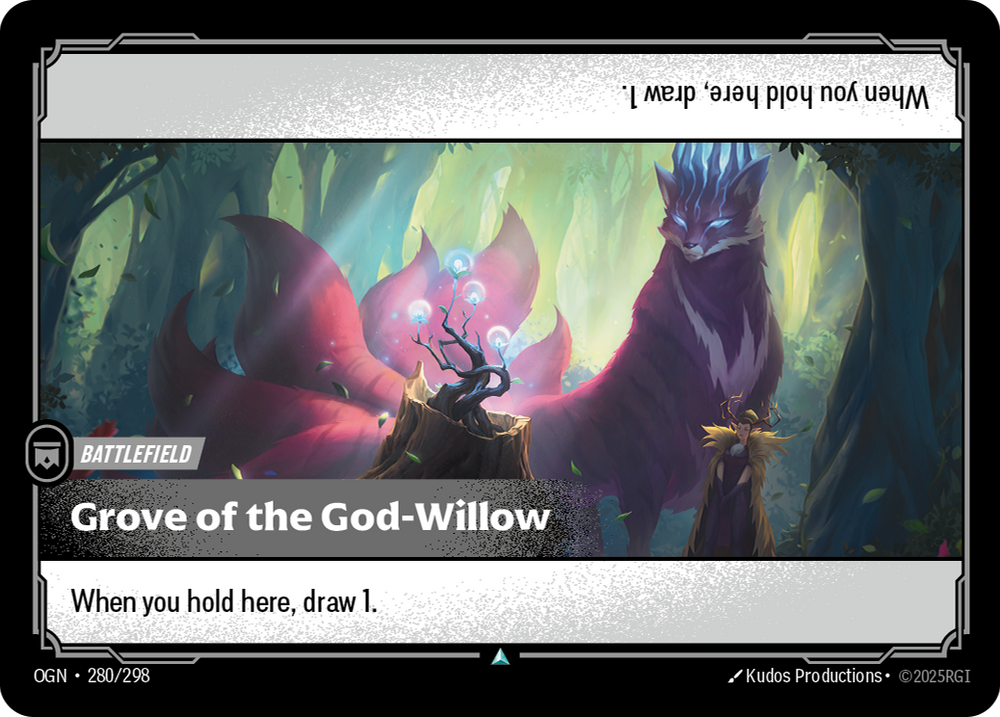 Riftbound Battlefield: Grove of the God-Willow. When you hold here, draw 1.