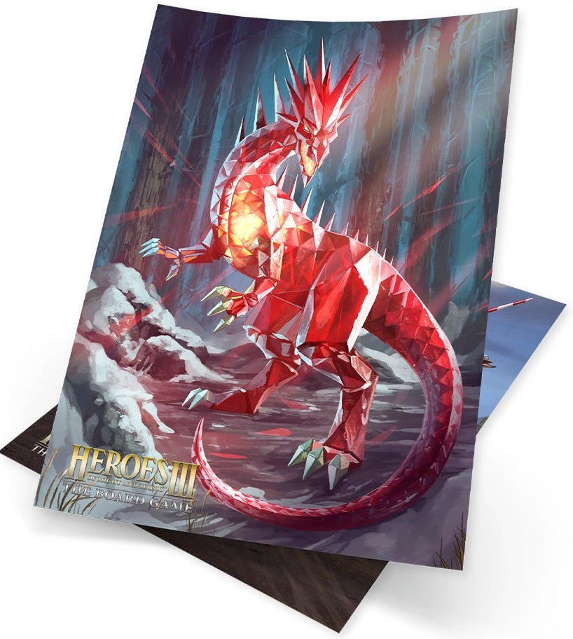 Poster with a red dragon illustration on a white background