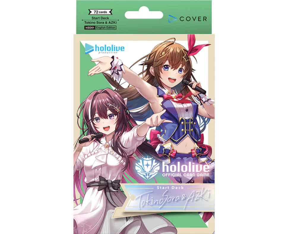 Hololive official card game start deck packaging with two characters on a white background