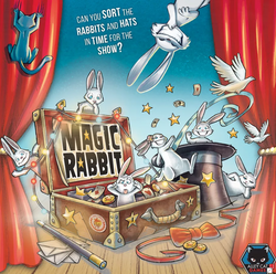 Illustrated cover of a game titled 'Magic Rabbit' with rabbits, hats, and a magician's hat.