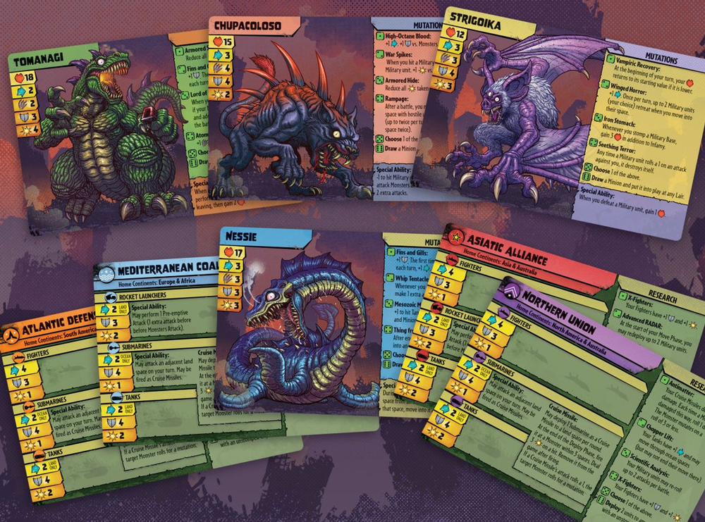 Collection of fantasy creature cards with detailed artwork on a purple background