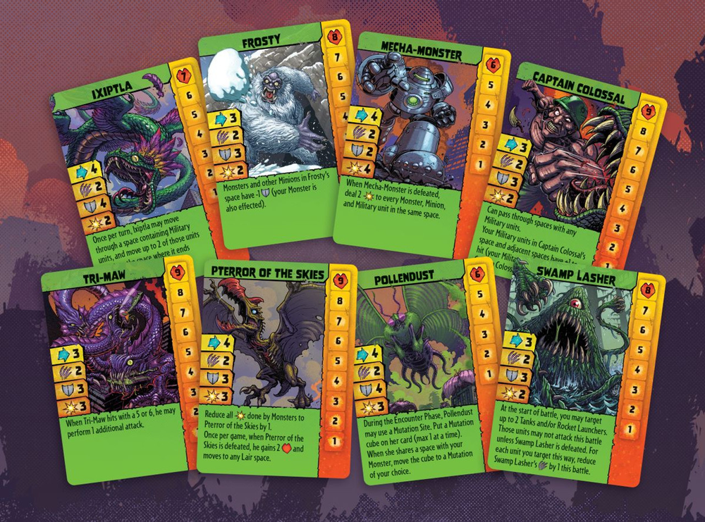 Collection of fantasy game cards with various characters on a purple background