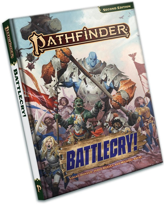Pathfinder Battlecry! book cover with colorful illustrations of characters and text