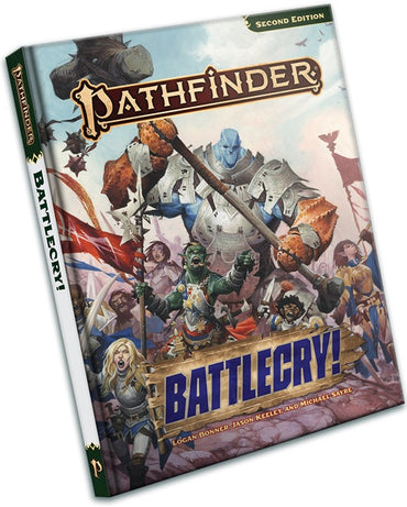 Pathfinder Battlecry! book cover with colorful illustrations of characters and text