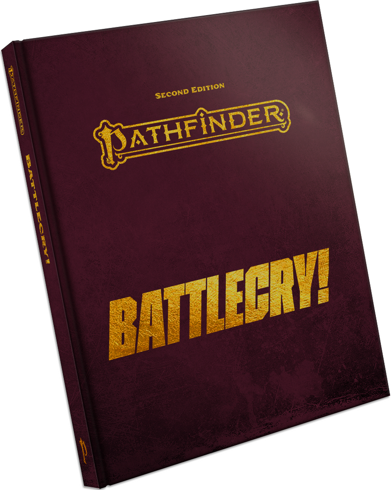 Pathfinder Battlecry! book with gold text on a white background