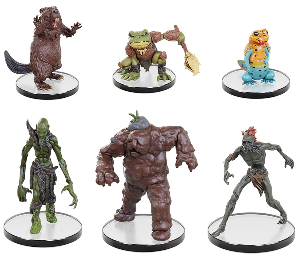 Set of six fantasy figurines on white bases