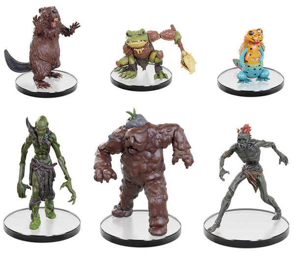 Set of six fantasy figurines on white bases