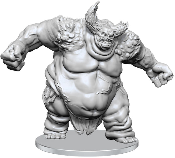 Unfinished sculpture of a muscular creature on a white background