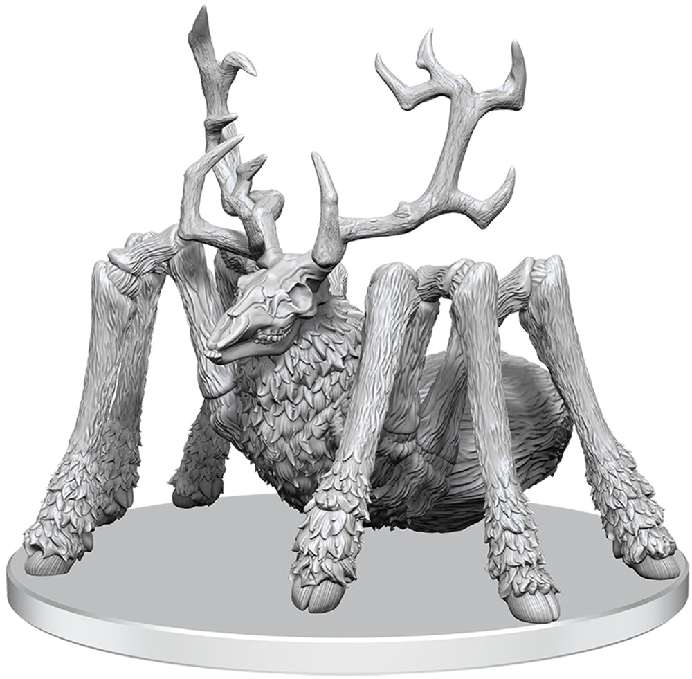 Unpainted fantasy creature with large antlers on a white background