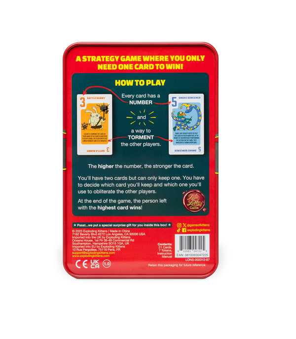 Card game packaging with instructions on a white background