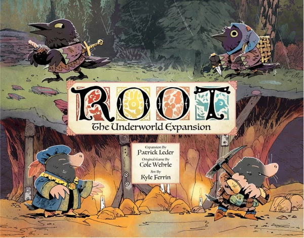 Cover of 'ROOT: The Underworld Expansion' with cartoon characters in a fantasy setting.