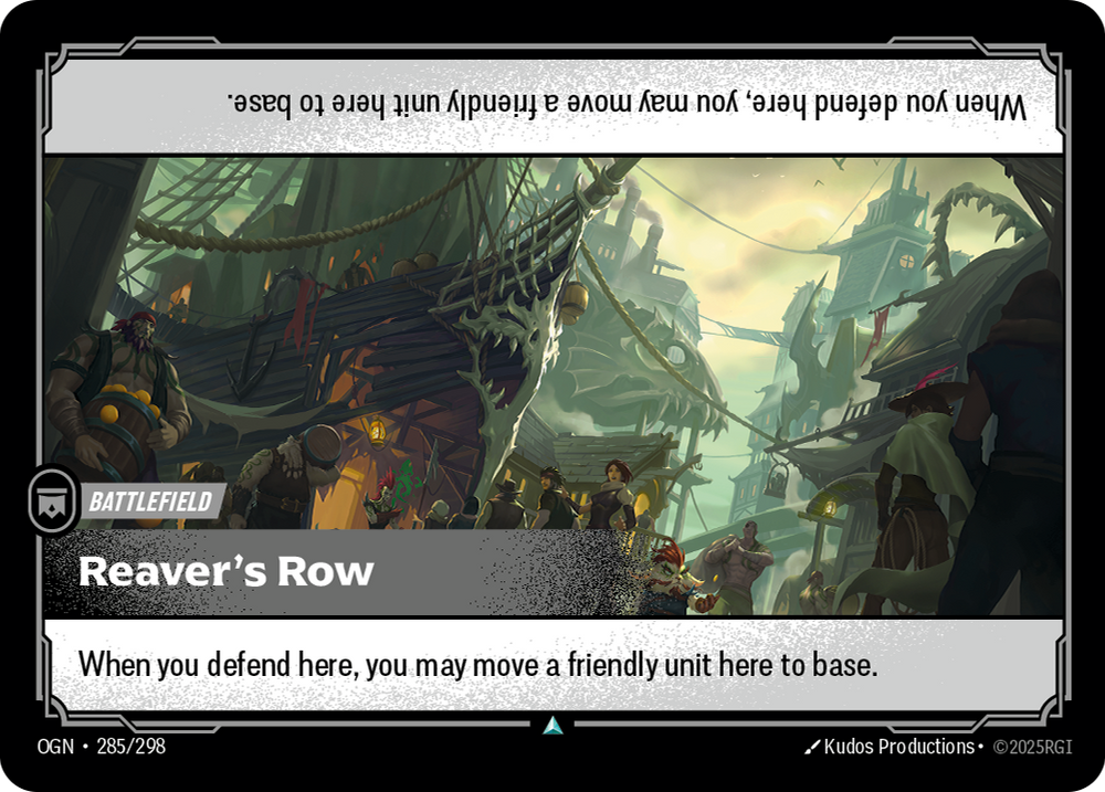 Riftbound Battlefield: Reaver's Row. When you defend here, you may move a friendly unit here to base.