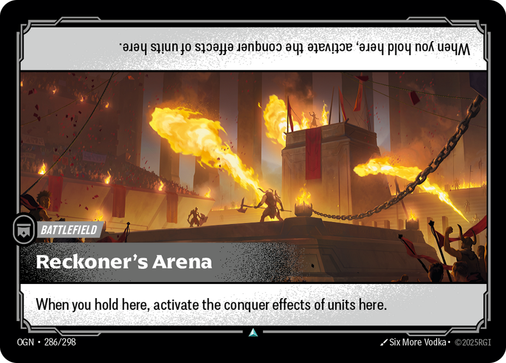 Riftbound Battlefield: Reckoner's Arena. When you hold here, activate the conquer effects of units here.