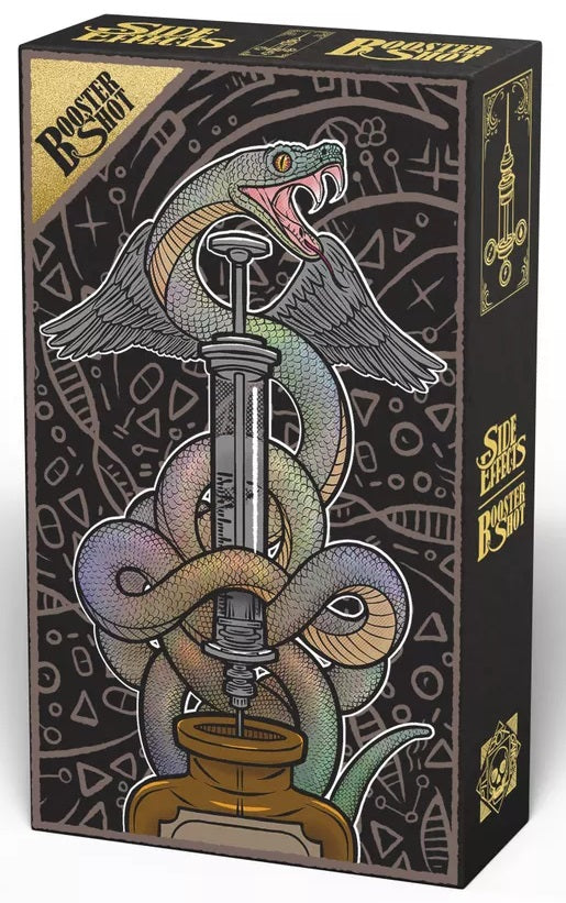 Decorative box with intricate design featuring a snake and mechanical elements, branded 'Monster Box'.
