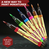 Set of speed paint markers with color names on a dark background