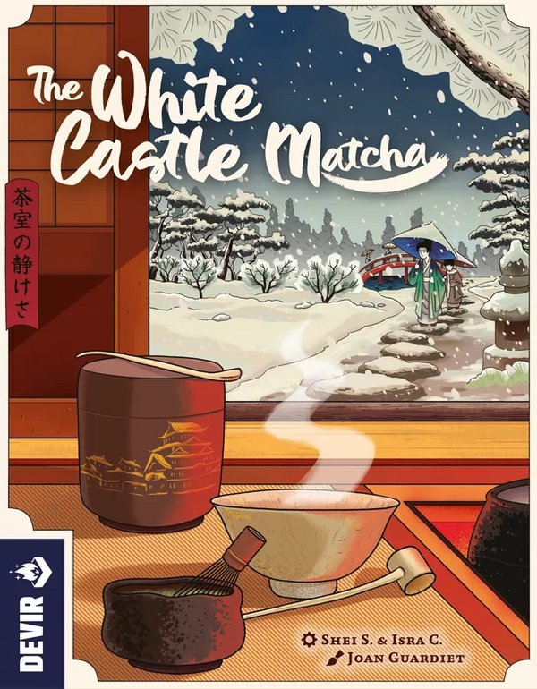 Cover of 'The White Castle Matcha' with a snowy scene and tea-making setup.