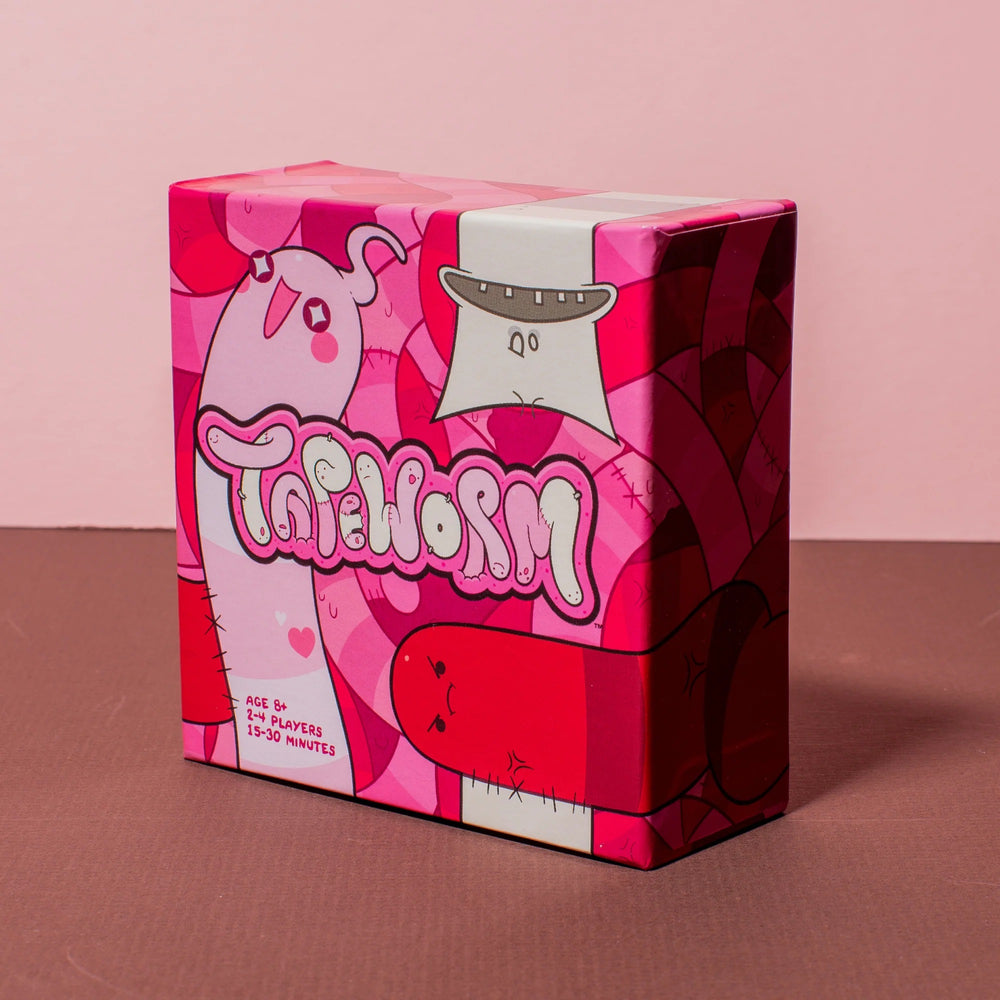 Pink 'TapWorm' game box with cartoon characters on a pink background