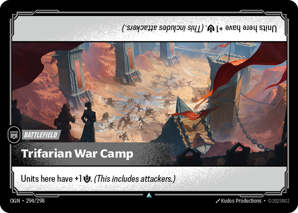 Riftbound Battlefield: Trifarian War Camp. Units here have +1 [S]. (This includes attackers.)