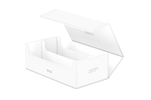 Clear plastic box with a white lid on a white background