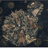 Harry Potter-themed playmat with characters and symbols on a dark background