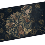 Harry Potter-themed desk mat with character illustrations on a dark background