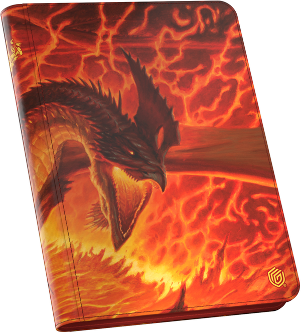Notebook with dragon design on a fiery background
