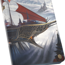 Product packaging with a ship design on a cloudy sky background
