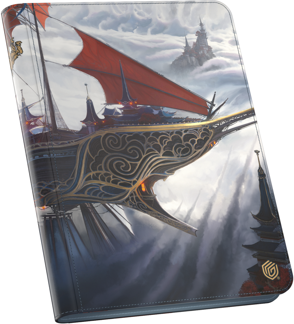 Product packaging with a ship design on a cloudy sky background