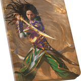 Product packaging with an illustration of a warrior holding a sword on a brown background