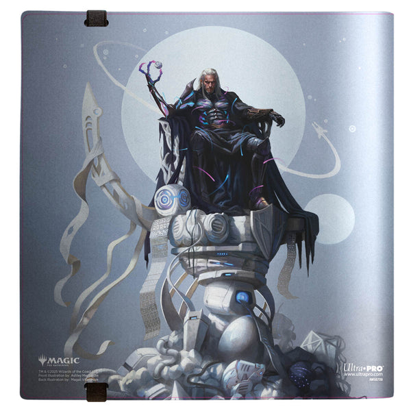 Card holder with a fantasy design featuring a character on a throne and mechanical elements, branded 'MAGIC' and 'Ultra Pro'.