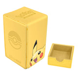 Yellow card storage box with Pikachu design and Ultra Pro logo on a white background