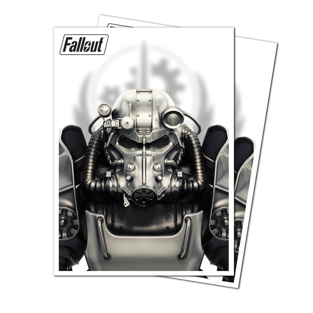 Trading Card Sleeves with Mechanical helmet with 'Fallout' logo on a white background
