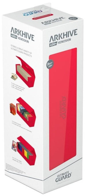 Box of Arkhive Ultimate Guard with red compartments on a white background