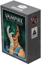 Vampire: The Eternal Struggle game box with a woman wearing a green mask on the cover.