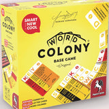 Box of Word Colony board game with yellow background and card images.