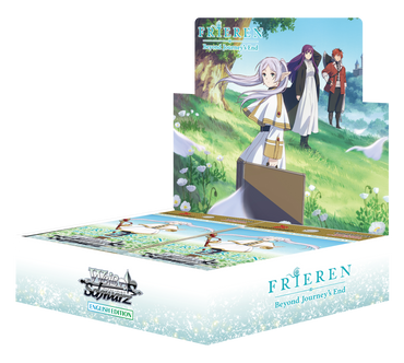 Frieren Beyond Journey's End trading card game box with character illustrations on a white background