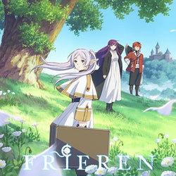 Anime-style cover with characters under a tree, featuring the title 'Frieren: Beyond Journey's End'.