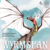 Cover of 'Wyrmspan' board game with a dragon illustration against a blue sky.