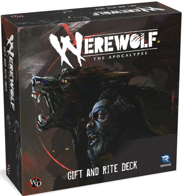 Board game box for 'Werewolf: The Apocalypse' with a werewolf illustration on a dark background.