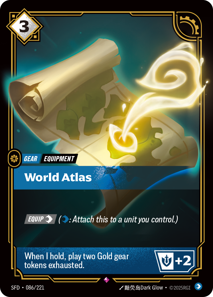 Riftbound Gear: World Atlas. [Equip] [C] ([C]: Attach this to a unit you control.)