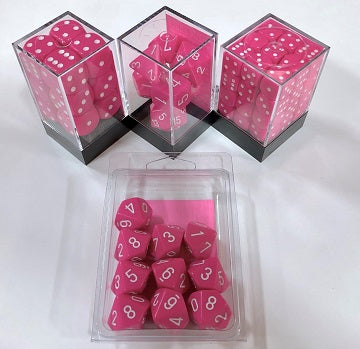 OPAQUE 16MM DICE BLOCK (12 dice) Pink/white