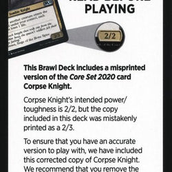 Corpse Knight Reminder Card (Knights' Charge Brawl Deck) [Core Set 2020 Tokens]