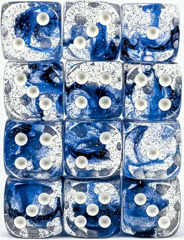 SET OF 12D6 PIPS DICE: SUNKEN SILVER 18MM