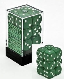 OPAQUE 16MM DICE BLOCK (12 dice) Green/white